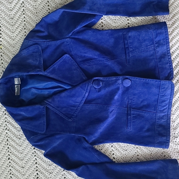 Blue genuine suede leather Chico's jacket small - Picture 2 of 7